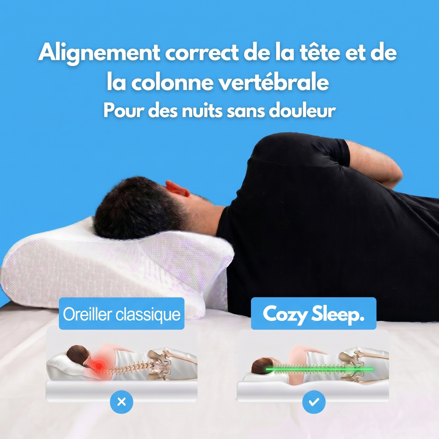 Cozy Sleep™ 2.0 — L'Oreiller Cervical Orthopédique