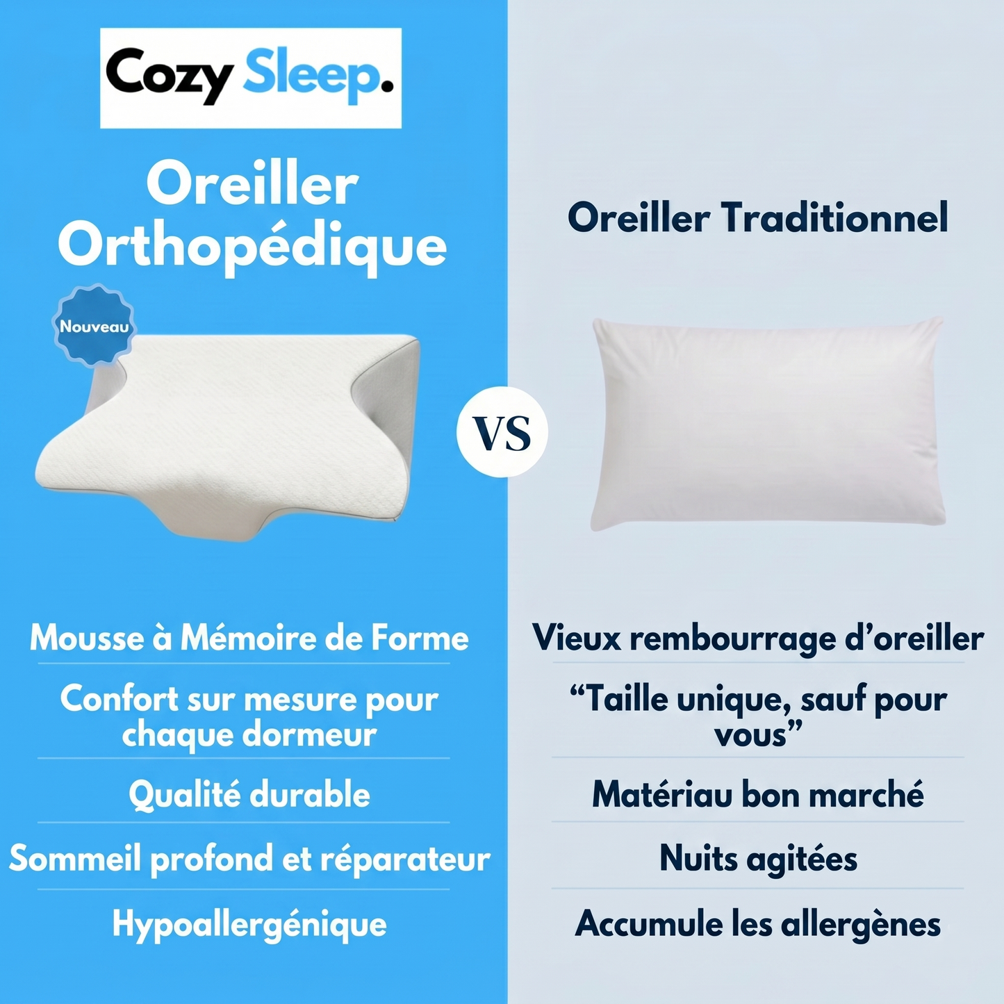 Cozy Sleep™ 2.0 — L'Oreiller Cervical Orthopédique